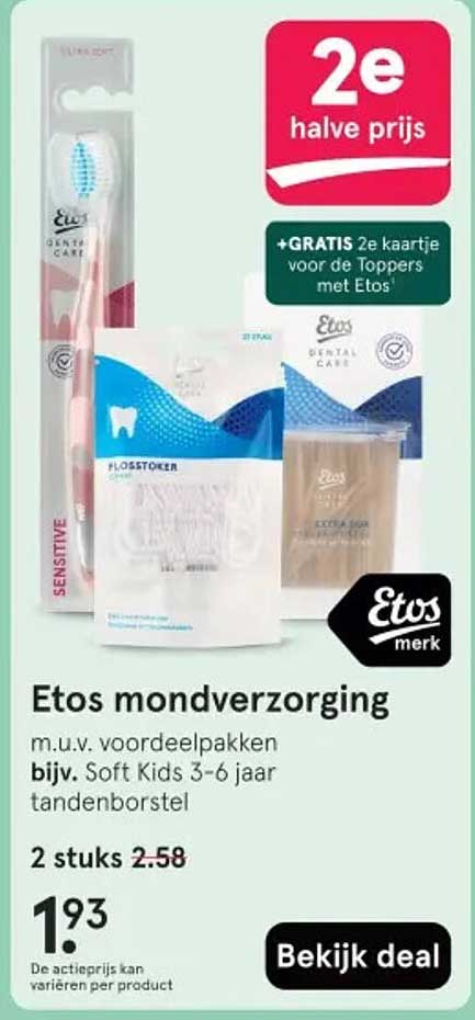 Etos mondverzorging m.u.v. voordeelpakketten bijv. Soft Kids 3-6 jaar tandenborstel