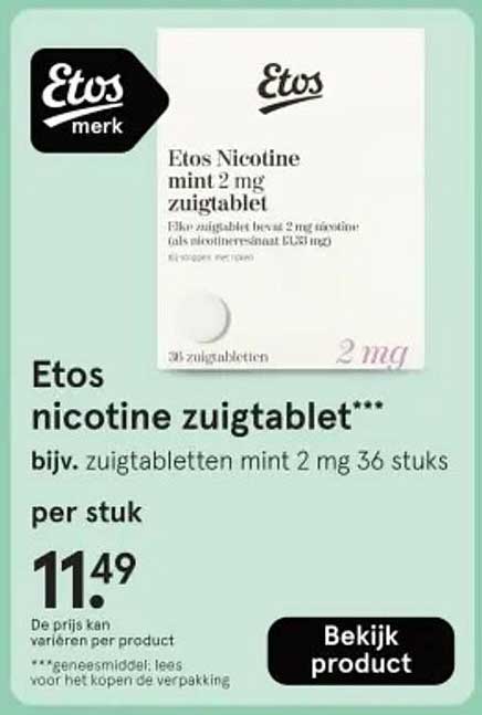 Etos nicotine zuigtablet*** bijv. zuigtabletten mint 2 mg 36 stuks