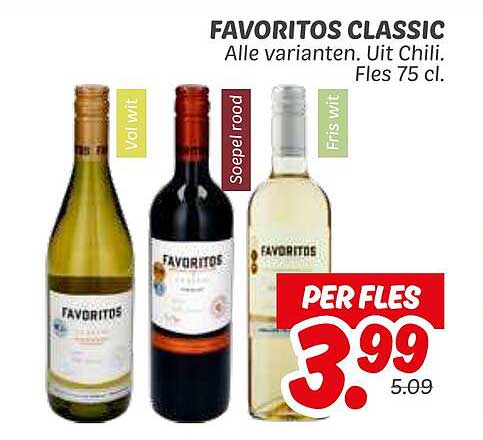 FAVORITOS CLASSIC Alle varianten. Uit Chili. Fles 75 cl.
