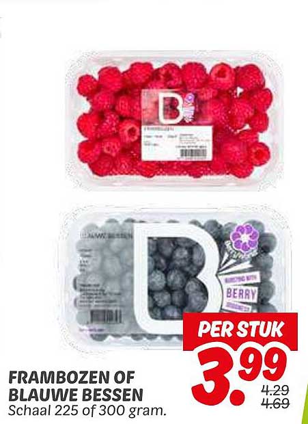 FRAMBOZEN OF BLAUWE BESSEN Schaal 225 of 300 gram