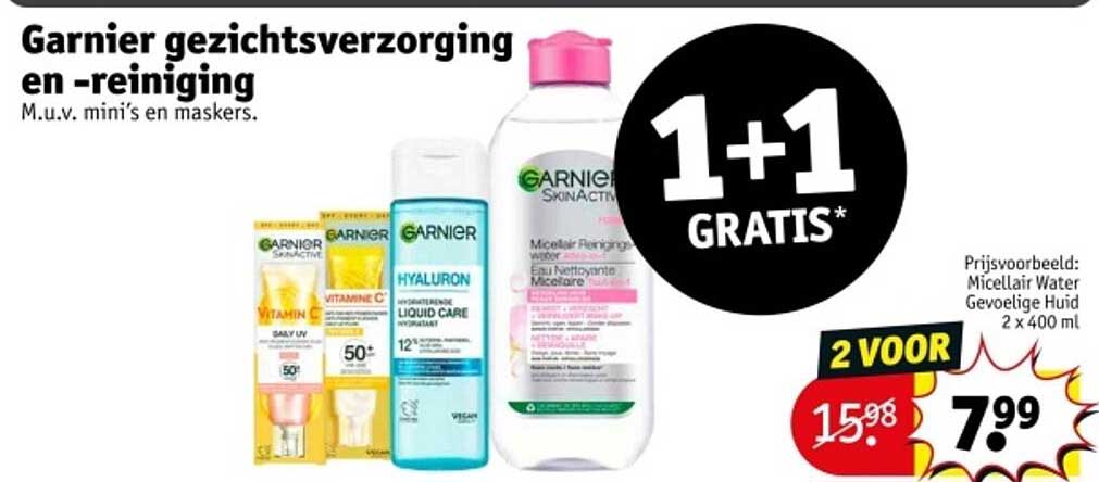 Garnier gezichtsverzorging en -reiniging M.u.v. mini's en maskers.