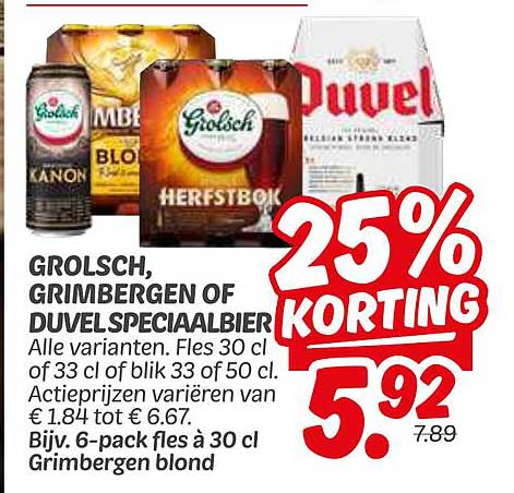 Grolsch, Grimbergen of Duvel Speciaalbier 25% korting