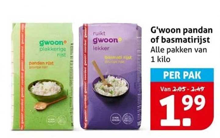 G'woon pandan of basmatirijst Alle pakken van 1 kilo