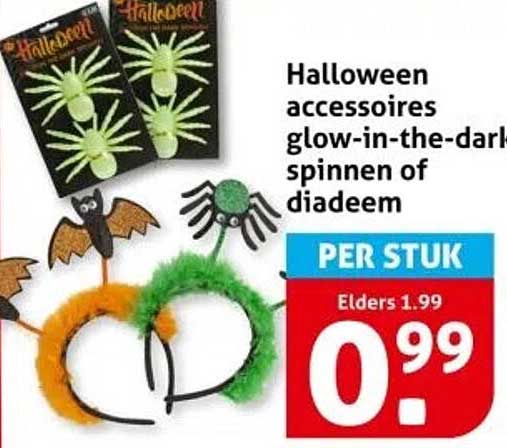 Halloween accessoires glow-in-the-dark spinnen of diadeem