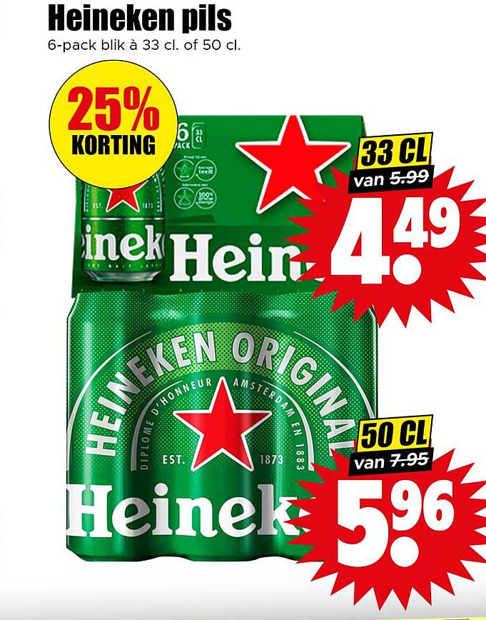 Heineken pils 6-pack blik à 33 cl. of 50 cl.