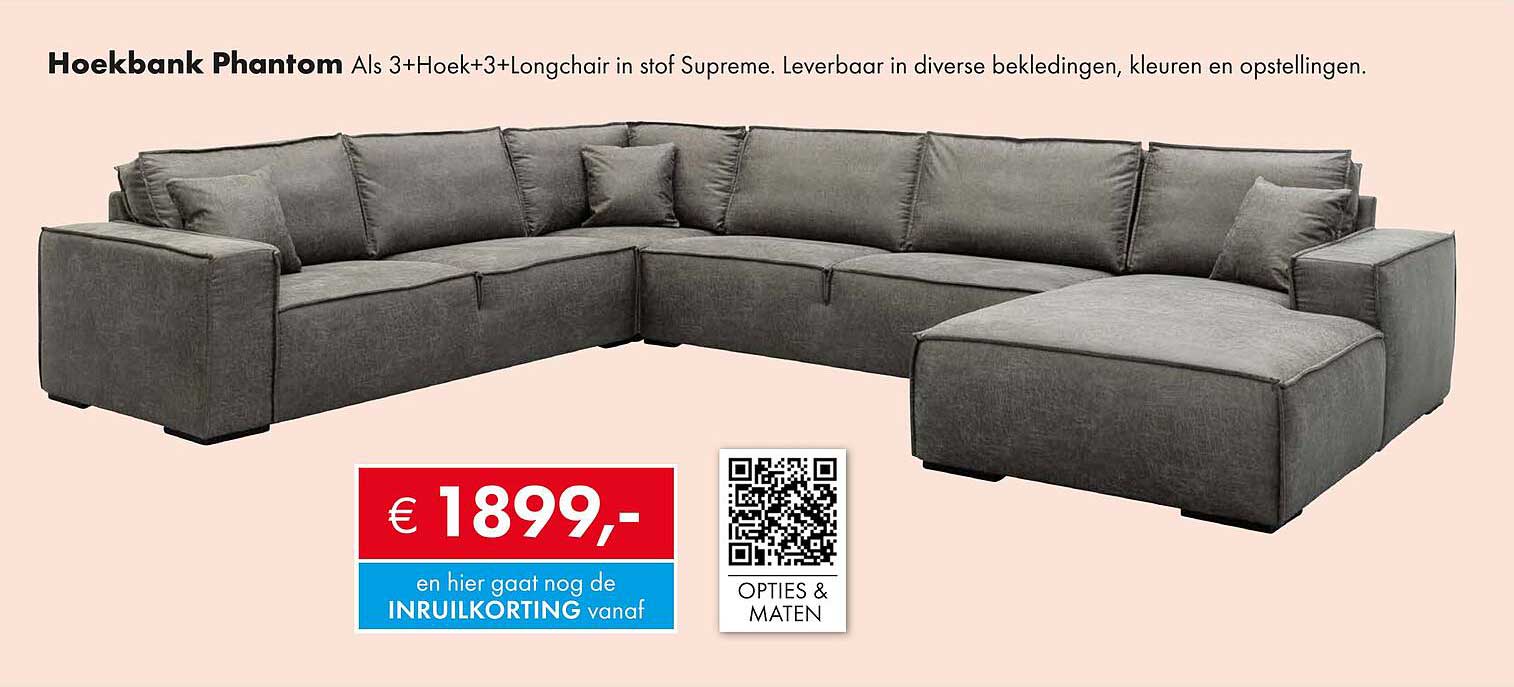 Hoekbank Phantom Als 3+Hoek+3+Longchair in stof Supreme