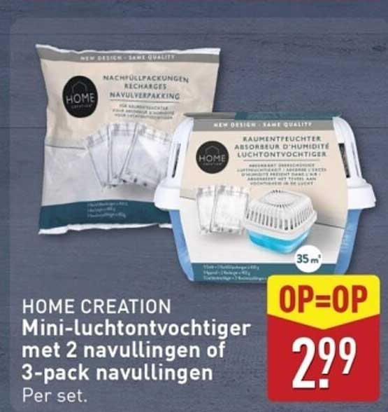 HOME CREATION Mini-luchtontvochtiger met 2 navullingen of 3-pack navullingen