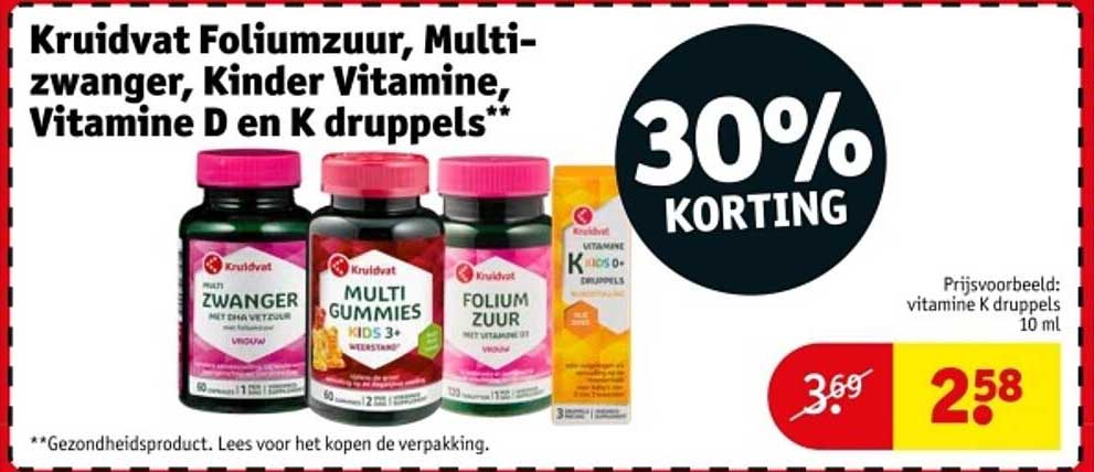 Kruidvat Foliumzuur, Multi-zwanger, Kinder Vitamine, Vitamine D en K druppels**