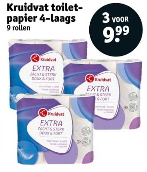 Kruidvat toiletpapier 4-laags 3 VOOR 9,99