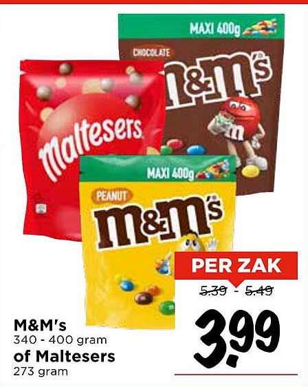 M&M's 340 - 400 gram of Maltesers 273 gram