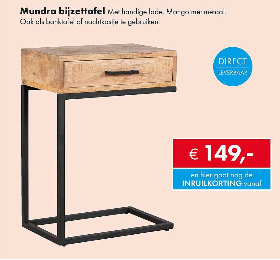 Mundra bijzettafel Met handige lade. Mango met metaal.
