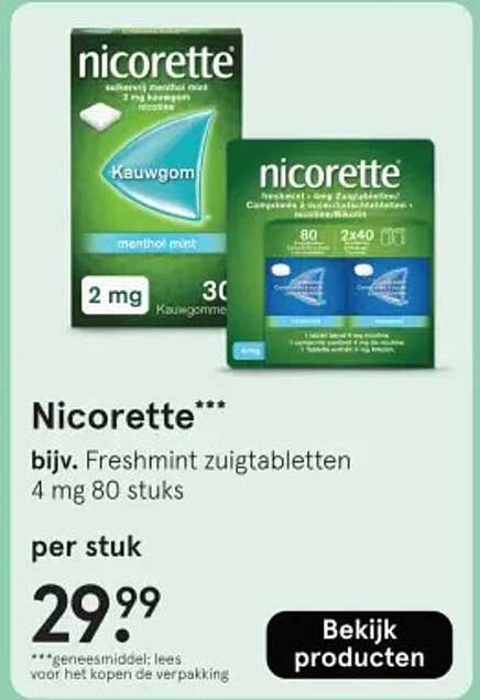 Nicorette*** bijv. Freshmint zuigtabletten 4 mg 80 stukken