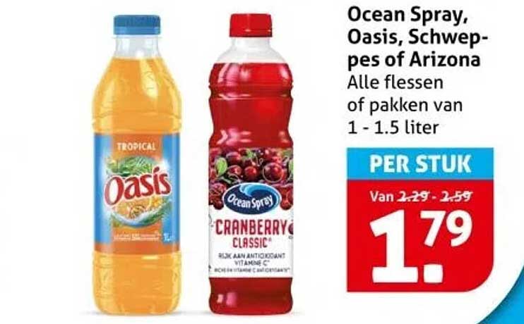 Ocean Spray, Oasis, Schweppes of Arizona - Alle flessen of pakken van 1 - 1.5 liter