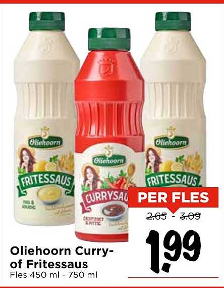 Oliehoorn Curry- of Fritessaus Fles 450 ml - 750 ml