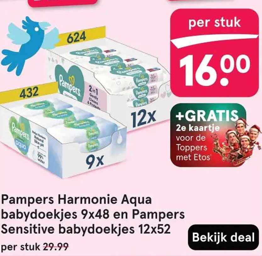 Pampers Harmonies Aqua babydoekjes 9x48 en Pampers Sensitive babydoekjes 12x52