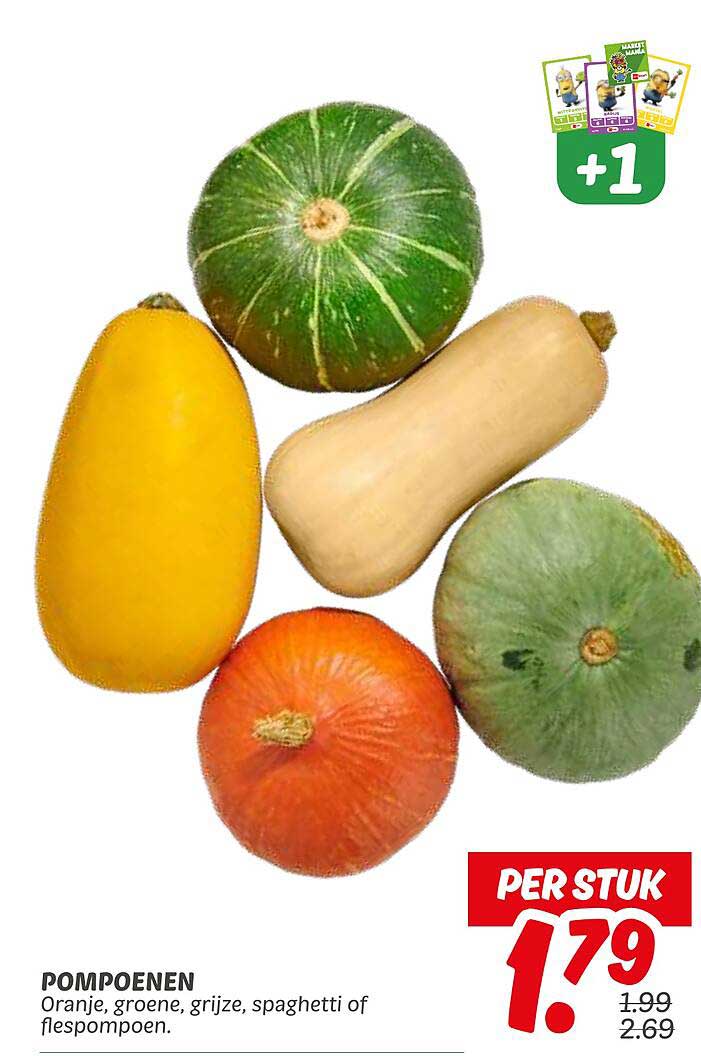 Pompoenen
Oranje, groene, grijze, spaghetti of flespompoen.