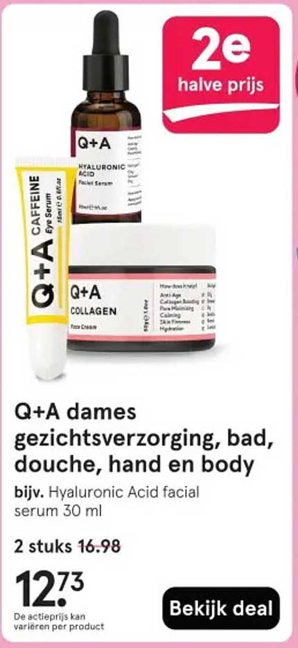 Q+A dames gezichtsverzorging, bad, douche, hand en body bijv. Hyaluronic Acid facial serum 30 ml