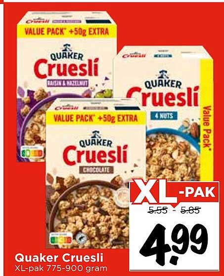 Quaker Cruesli XL-pak 775-900 gram