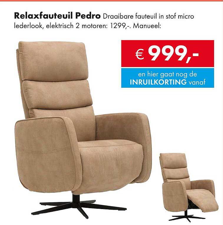 Relaxfauteuil Pedro Draaibare fauteuil in stof micro lederlook, elektrisch 2 motoren: 1299,-.