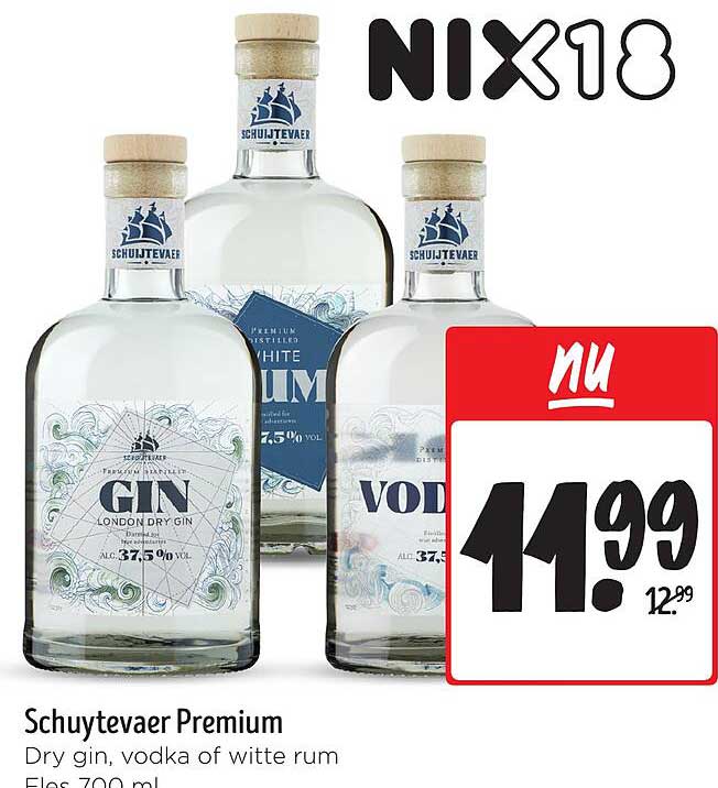 Schuytvae Premium Dry gin, vodka of witte rum 700 ml