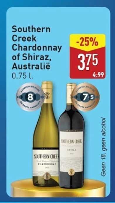 Southern Creek Chardonnay of Shiraz, Australië 0.75 l.
