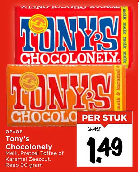 Tony's Chocolonely Melk, Pretzel Toffee of Karamel Zeezout - 90 gram