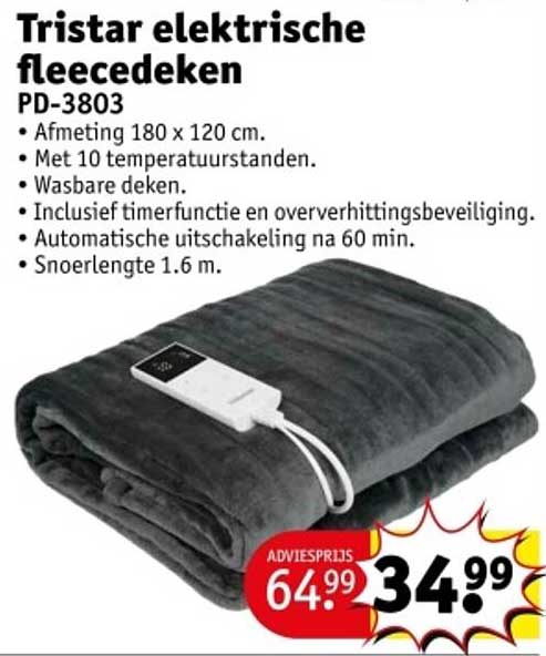 Tristar elektrische fleecedeken PD-3803