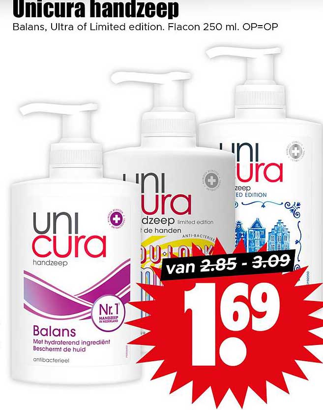 Unicura handzeep Balans, Ultra of Limited edition. Flacon 250 ml.