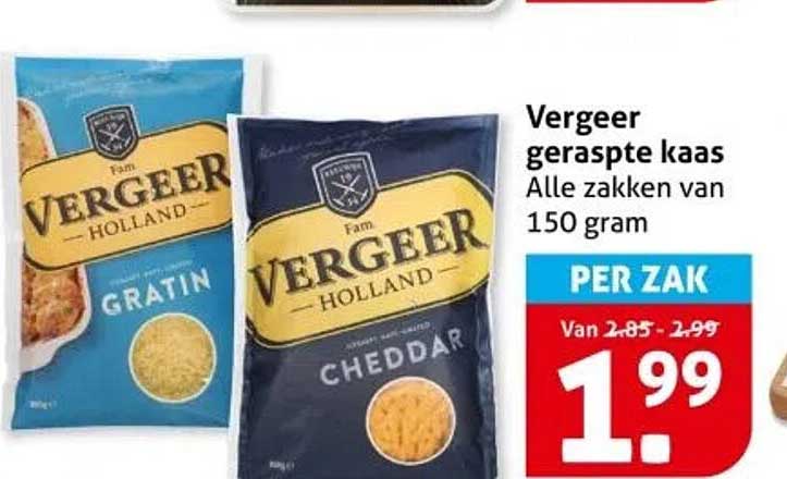 Vergeer geraspte kaas Alle zakken van 150 gram
