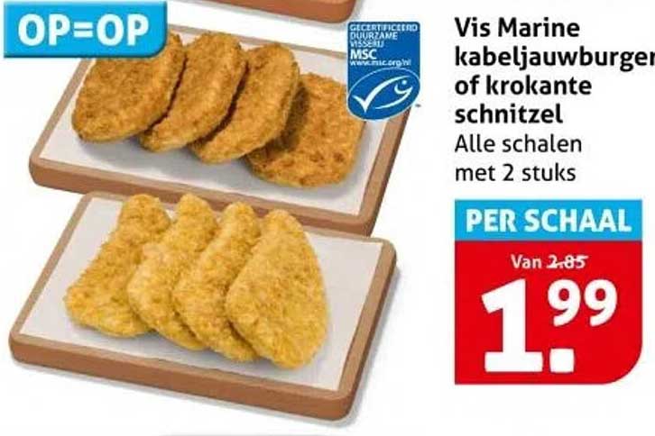 Vis Marine kabeljauwburgers of krokante schnitzel