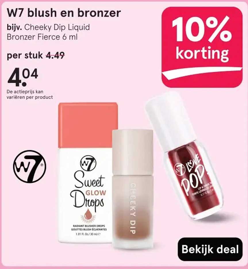 W7 blush en bronzer bijv. Cheeky Dip Liquid Bronzer Fierce 6 ml