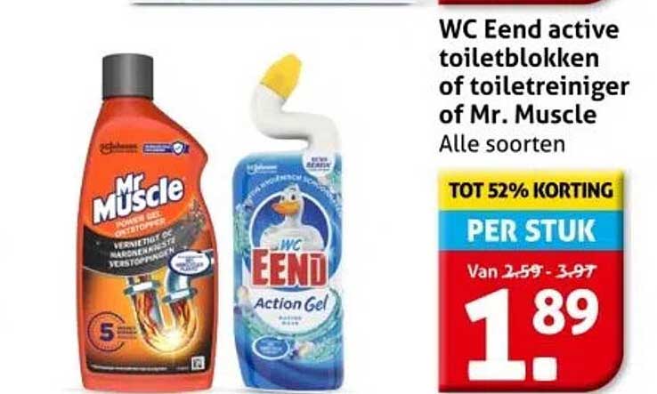 WC Eend active toiletblokken of toiletreiniger of Mr. Muscle Alle soorten