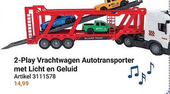 2-Play Vrachtwagen Autotransporter met Licht en Geluid Artikel 3111578