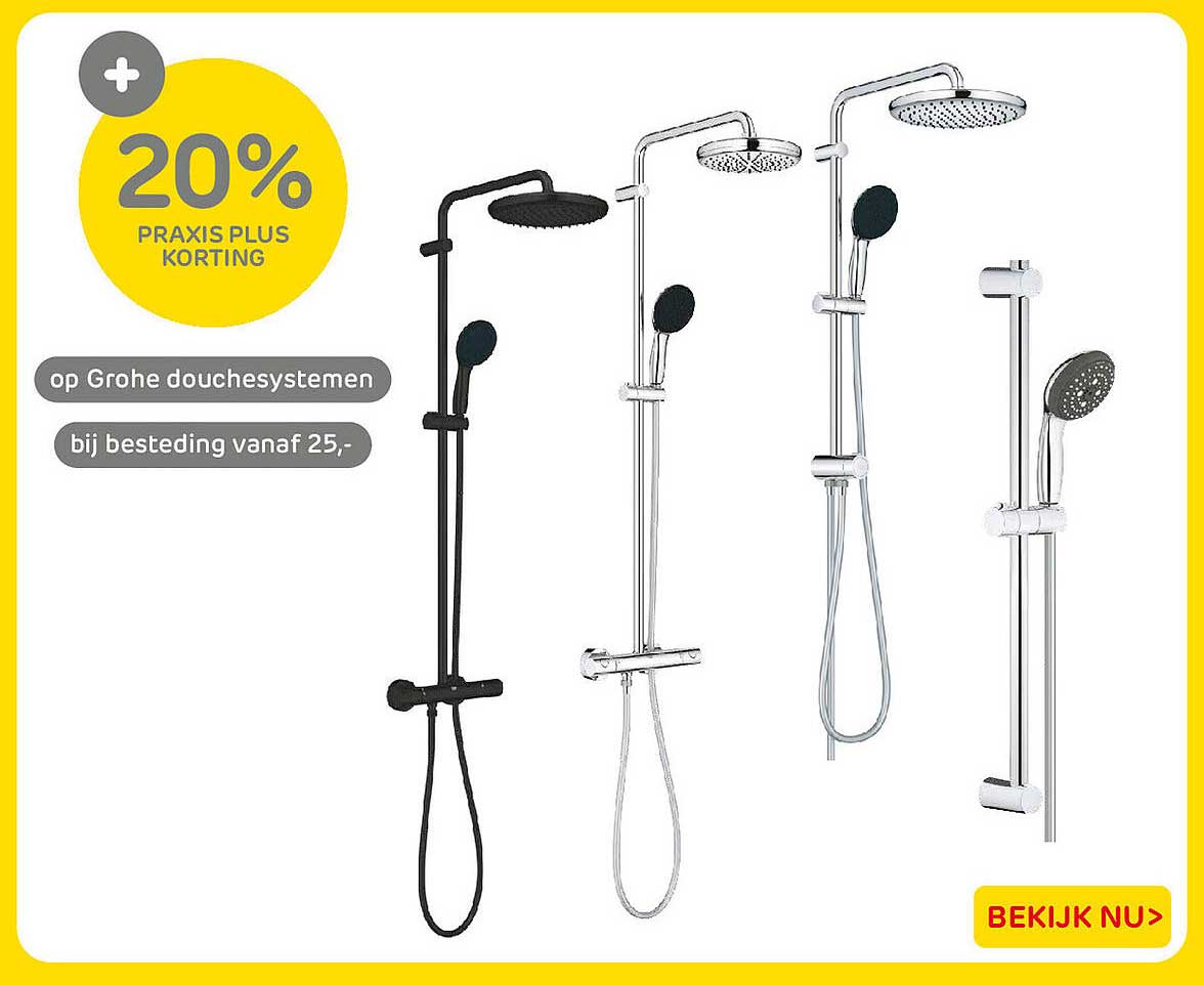 20% Praxis Plus korting op Grohe douchesystemen bij besteding vanaf 25,-