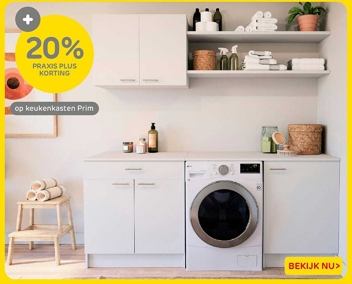 20% Praxis Plus korting op keukenkasten Prim