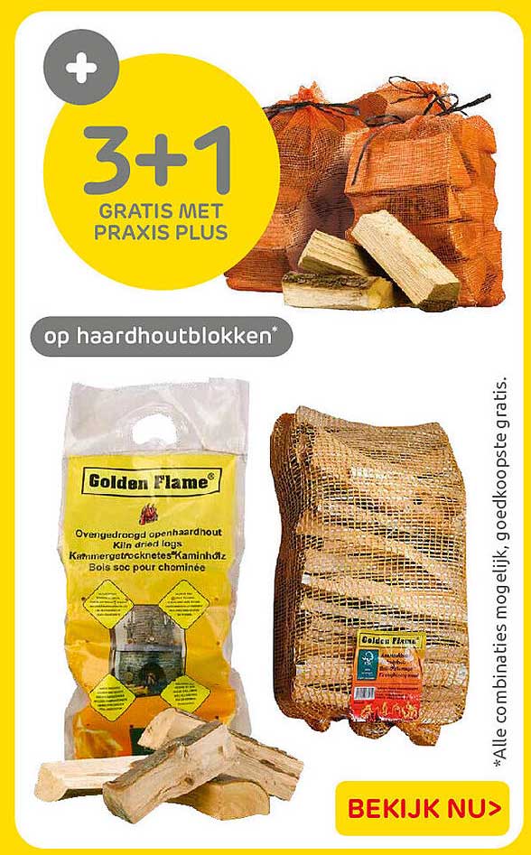 3+1 gratis met Praxis Plus op haardhoutblokken