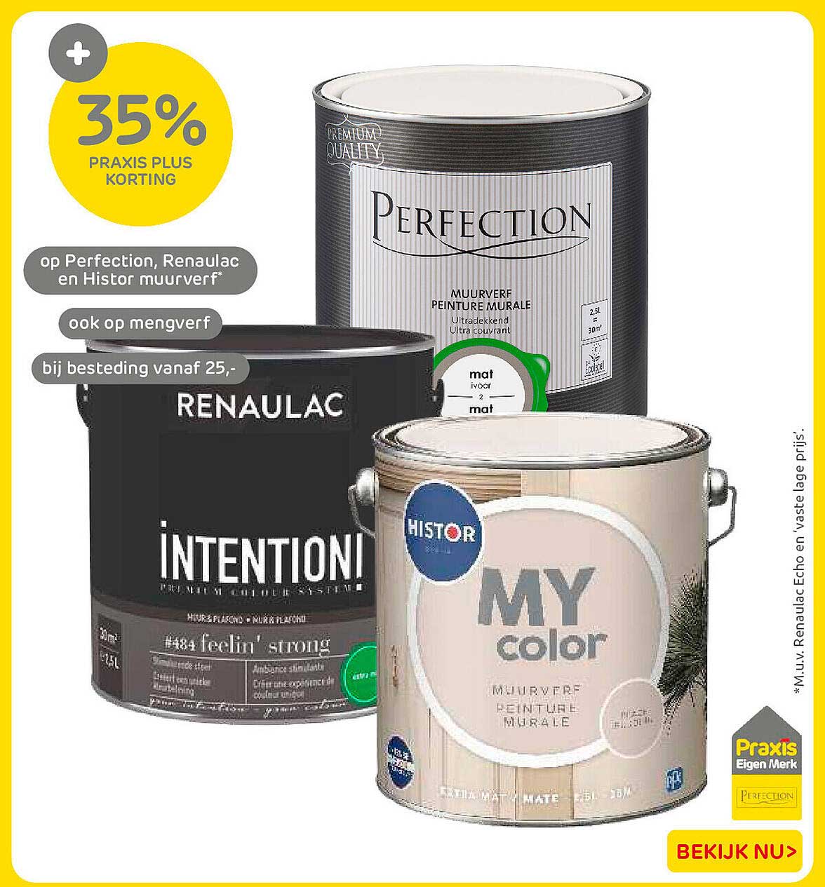 35% Praxis Plus korting op Perfection, Renaulac en Histor muurverf*