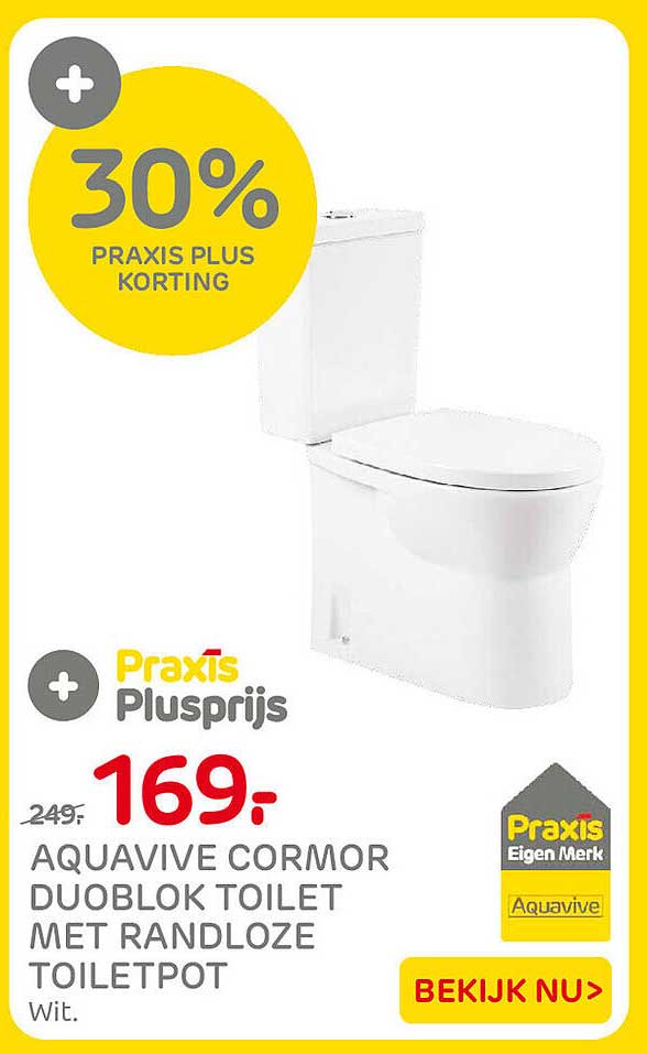 Aquavive Cormor duoblok toilet met randloze toiletpot 30% Praxis Plus korting
