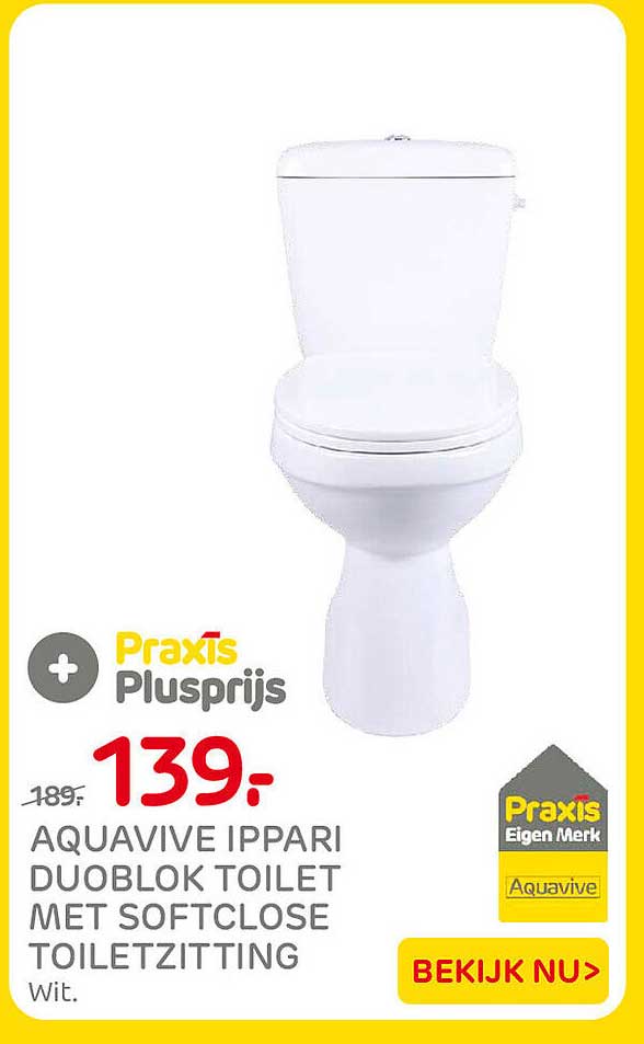 AQUAVIVE IPPARI DUOBLOK TOILET MET SOFTCLOSE TOILETZITTING Wit.