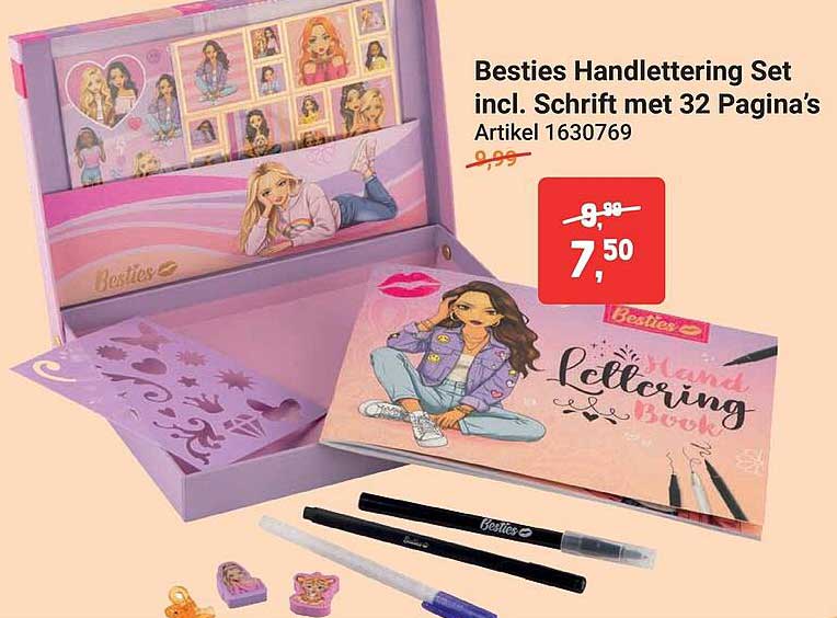 Besties Handlettering Set incl. Schrift met 32 Pagina's