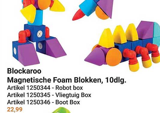Blockaroo Magnetische Foam Blokken, 10dlg. Artikel 1250344 - Robot box Artikel 1250345 - Vliegtuig Box Artikel 1250346 - Boot Box