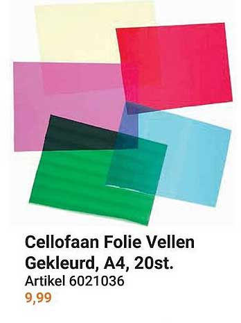 Cellofaan Folie Vellen Gekleurd, A4, 20st.