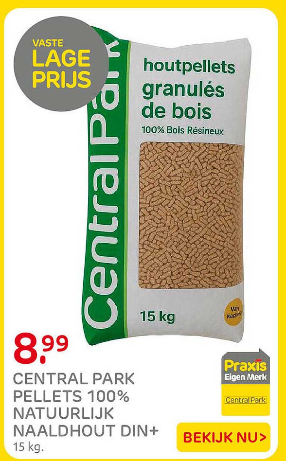 CENTRAL PARK PELLETS 100% NATUURLIJK NAAldHOUT DIN+ 15 kg.