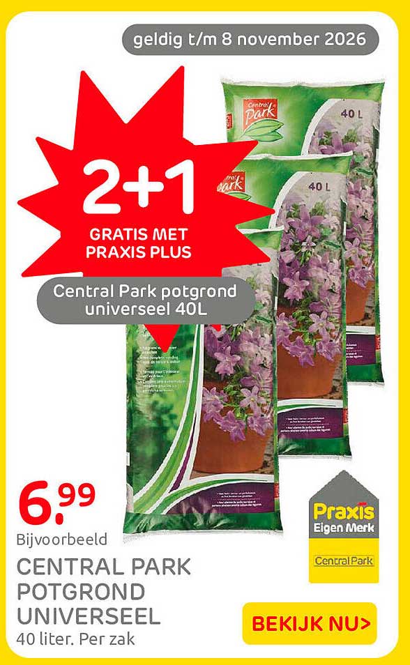 Central Park potgrond universeel 40L 2+1 gratis met Praxis Plus