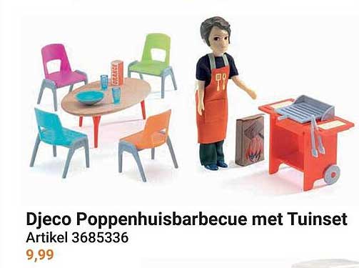Djeco Poppenhuisbarbecue met Tuinset