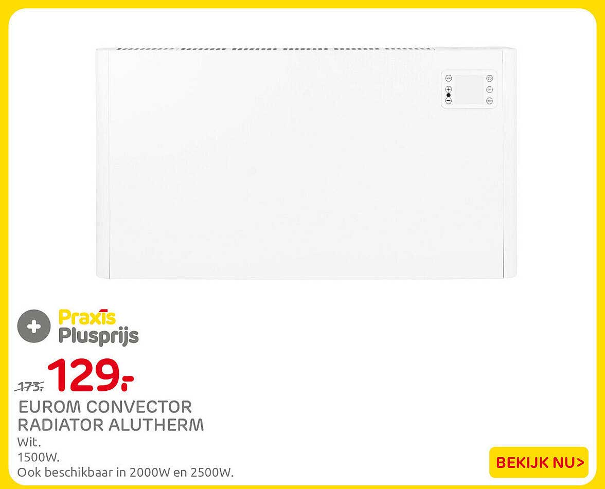EUROM CONVECTOR RADIATOR ALUTHERM Wit. 1500W. Ook beschikbaar in 2000W en 2500W.