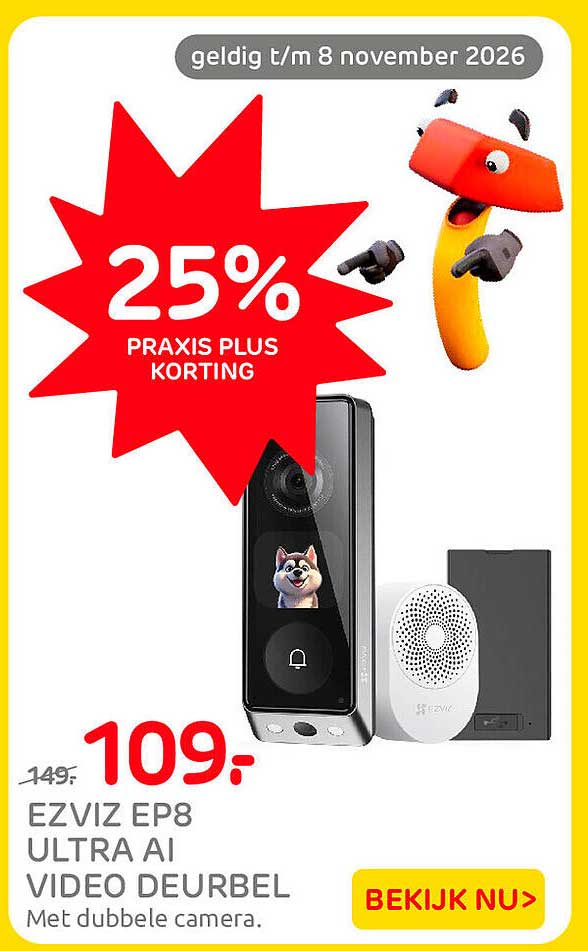 EZVIZ EP8 ULTRA AI VIDEO DEURBEL Met dubbele camera. 25% PRAXIS PLUS KORTING