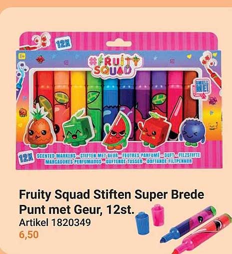 Fruity Squad Stiften Super Brede Punt met Geur, 12st.