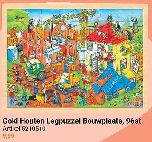 Goki Houten Legpuzzel Bouwplaats, 96st.