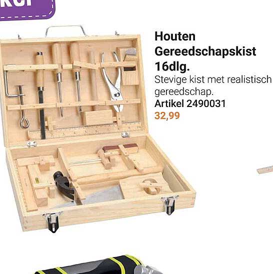 Houten Gereedschapskist 16dlg.